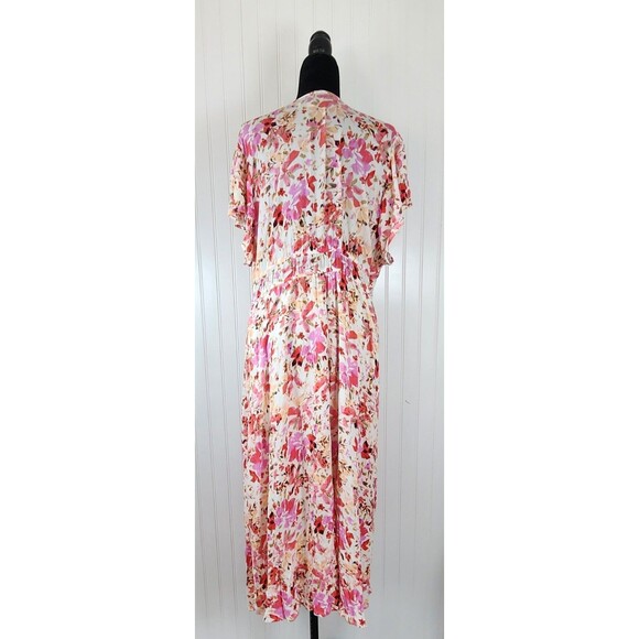 Frye & Co Pink & Red Floral Summer Dress Capped Sleeves Women's Size 2X Midi - Picture 4 of 14
